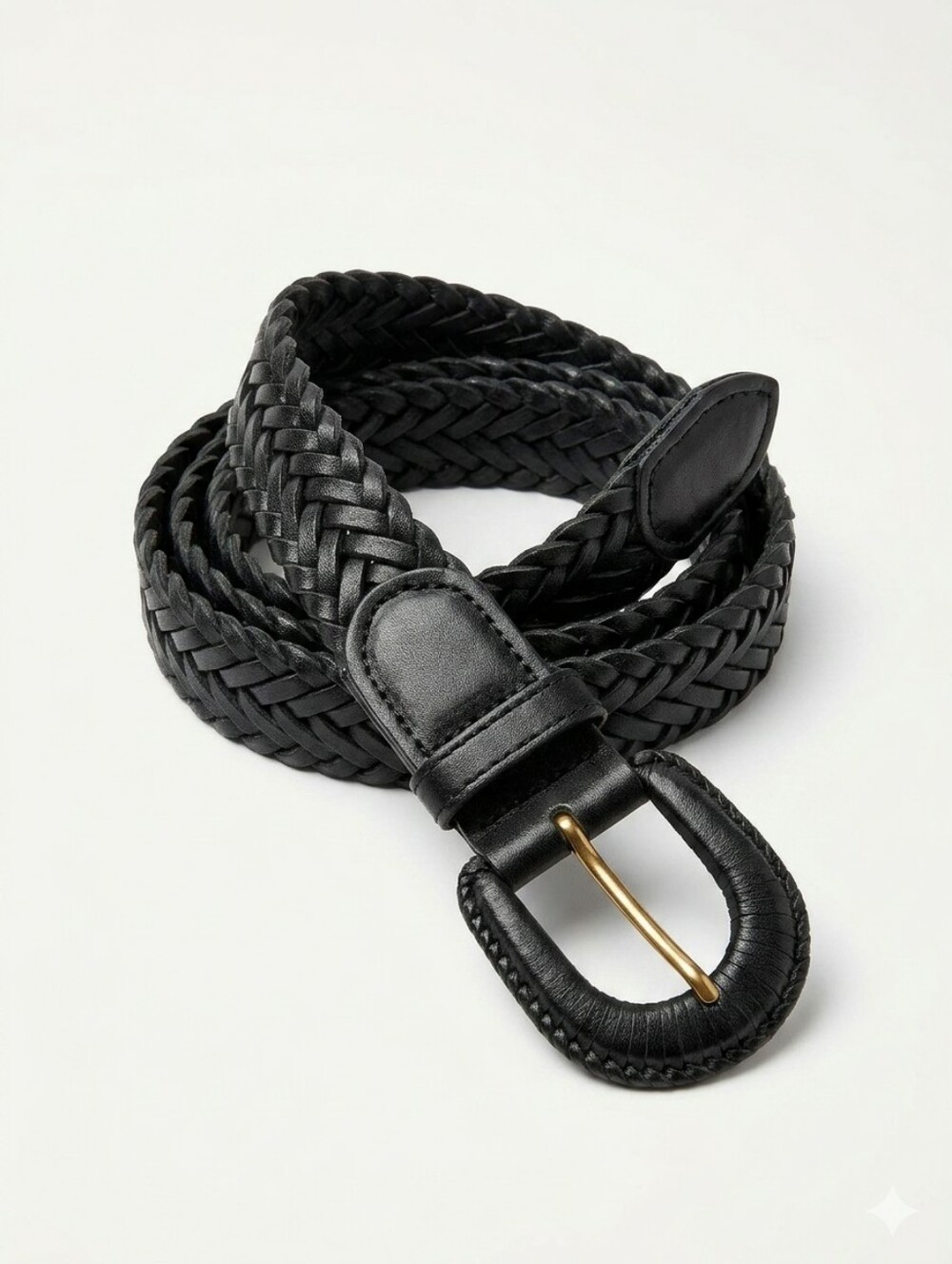 Vintage Black Braided Belt Faux Leather Woven Waist Cincher Boho Classic 40"